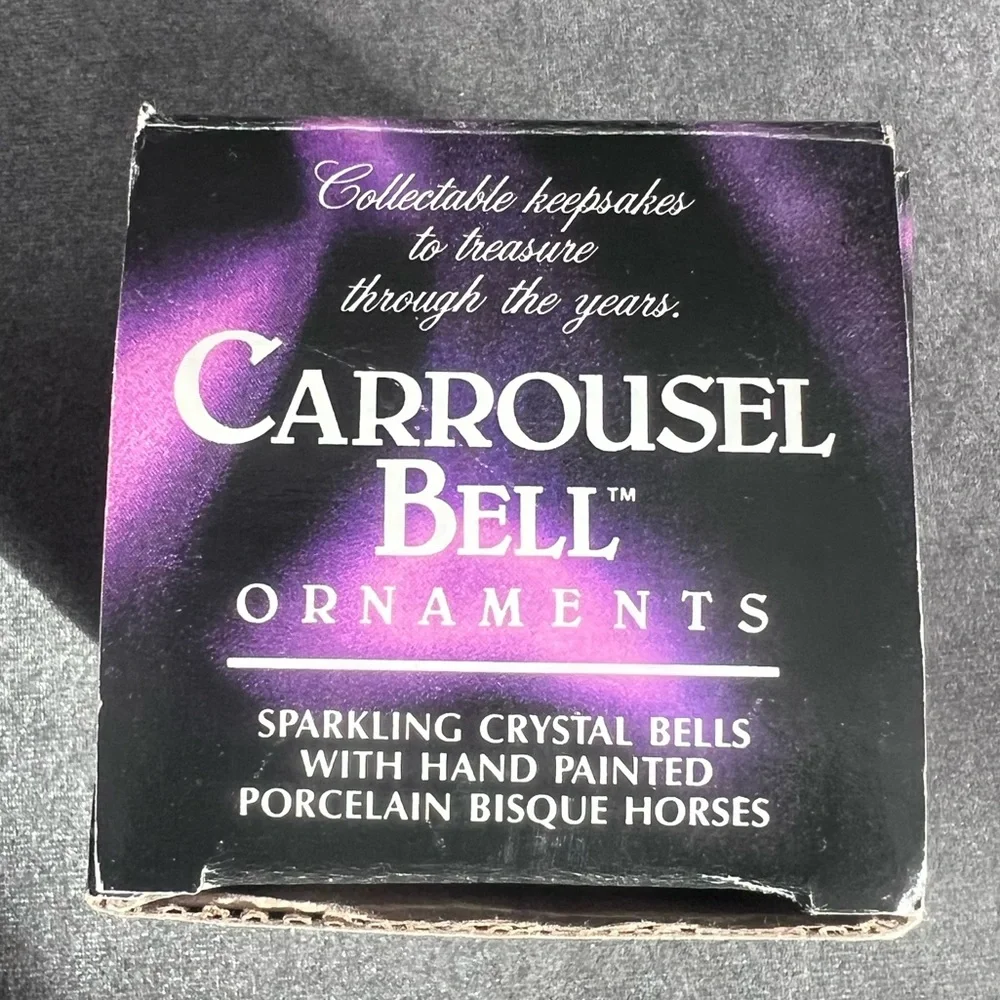 Vintage Carrousel Ornament Crystal Bell Porcelain Bisque Horses in box